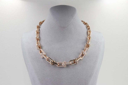 [Resenara Jewelry]HARDWEAR GRADUATED LINK NECKLACE ROSE GOLD WITH PAVE DIAMONDS