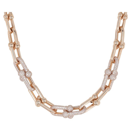 [Resenara Jewelry]HARDWEAR GRADUATED LINK NECKLACE ROSE GOLD WITH PAVE DIAMONDS