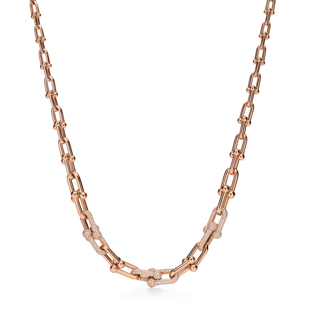 [Resenara Jewelry]HARDWEAR GRADUATED LINK NECKLACE ROSE GOLD WITH PAVE DIAMONDS