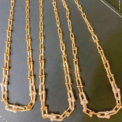 [Resenara Jewelry]HARDWEAR GRADUATED LINK NECKLACE ROSE GOLD WITH PAVE DIAMONDS