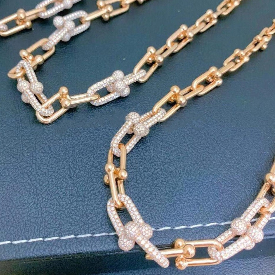 [Resenara Jewelry]HARDWEAR GRADUATED LINK NECKLACE ROSE GOLD WITH PAVE DIAMONDS