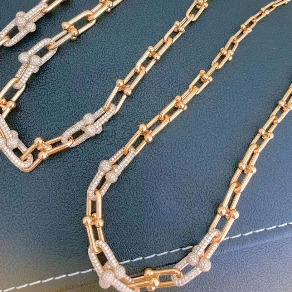 [Resenara Jewelry]HARDWEAR GRADUATED LINK NECKLACE ROSE GOLD WITH PAVE DIAMONDS