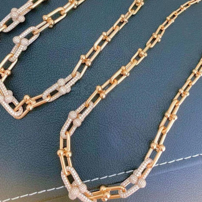 [Resenara Jewelry]HARDWEAR GRADUATED LINK NECKLACE ROSE GOLD WITH PAVE DIAMONDS