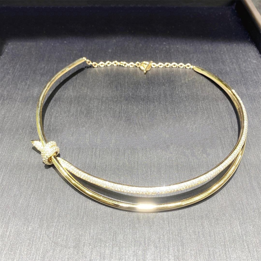 [Resenara Jewelry]KNOT DOUBLE ROW NECKLACE IN YELLOW GOLD WITH DIAMONDS