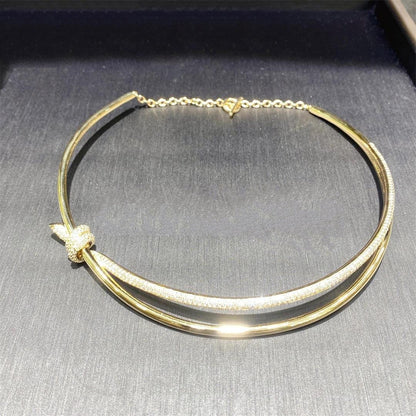 [Resenara Jewelry]KNOT DOUBLE ROW NECKLACE IN YELLOW GOLD WITH DIAMONDS