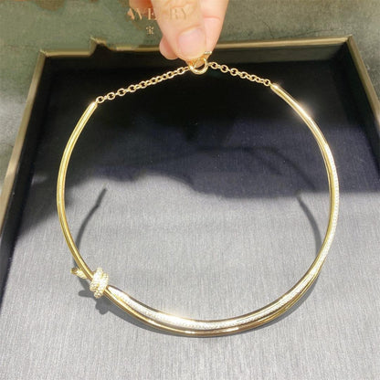 [Resenara Jewelry]KNOT DOUBLE ROW NECKLACE IN YELLOW GOLD WITH DIAMONDS