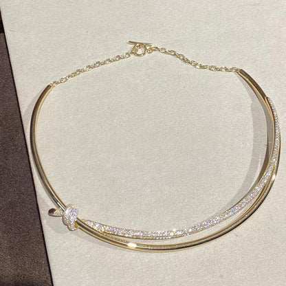 [Resenara Jewelry]KNOT DOUBLE ROW NECKLACE IN YELLOW GOLD WITH DIAMONDS