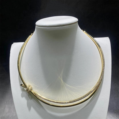 [Resenara Jewelry]KNOT DOUBLE ROW NECKLACE IN YELLOW GOLD WITH DIAMONDS