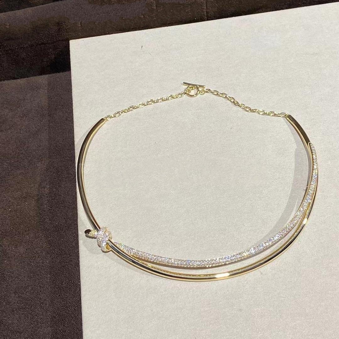 [Resenara Jewelry]KNOT DOUBLE ROW NECKLACE IN YELLOW GOLD WITH DIAMONDS