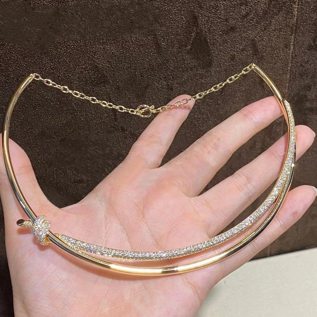 [Resenara Jewelry]KNOT DOUBLE ROW NECKLACE IN YELLOW GOLD WITH DIAMONDS