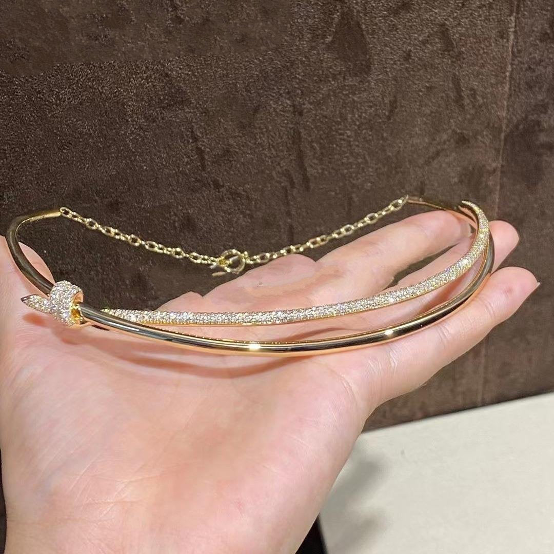 [Resenara Jewelry]KNOT DOUBLE ROW NECKLACE IN YELLOW GOLD WITH DIAMONDS