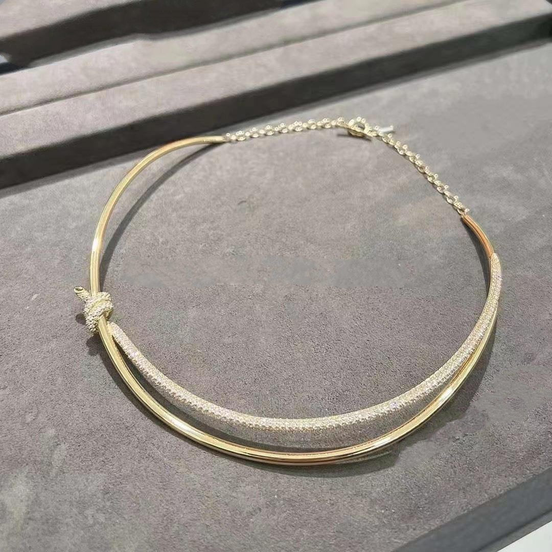 [Resenara Jewelry]KNOT DOUBLE ROW NECKLACE IN YELLOW GOLD WITH DIAMONDS