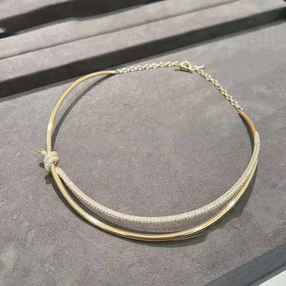 [Resenara Jewelry]KNOT DOUBLE ROW NECKLACE IN YELLOW GOLD WITH DIAMONDS