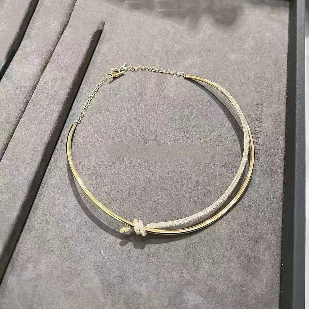 [Resenara Jewelry]KNOT DOUBLE ROW NECKLACE IN YELLOW GOLD WITH DIAMONDS