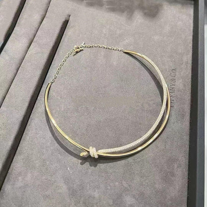 [Resenara Jewelry]KNOT DOUBLE ROW NECKLACE IN YELLOW GOLD WITH DIAMONDS