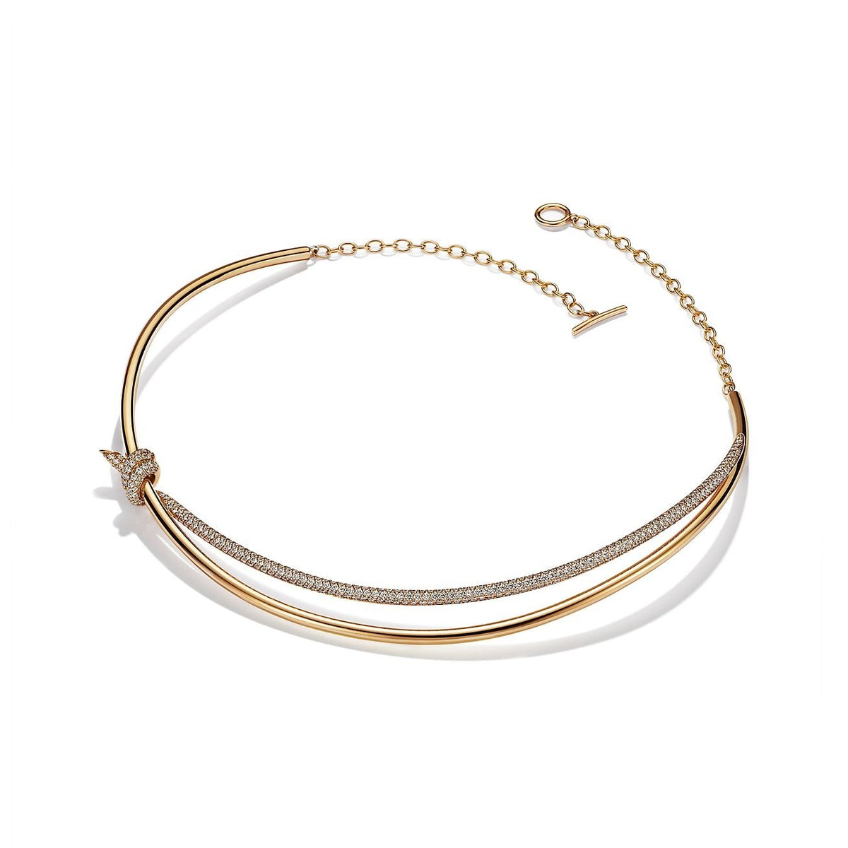 [Resenara Jewelry]KNOT DOUBLE ROW NECKLACE IN YELLOW GOLD WITH DIAMONDS