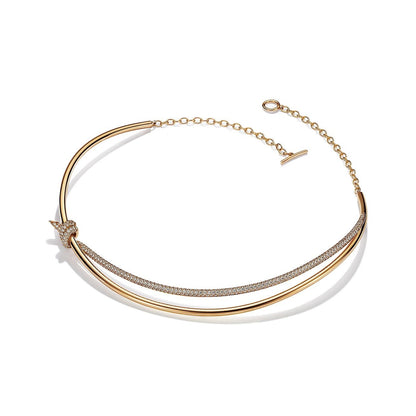 [Resenara Jewelry]KNOT DOUBLE ROW NECKLACE IN YELLOW GOLD WITH DIAMONDS