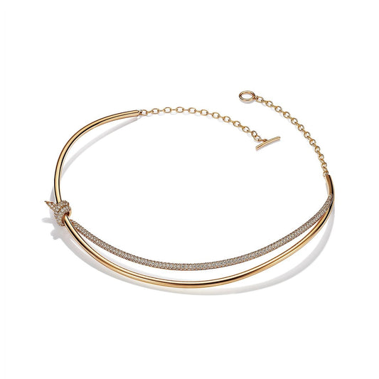[Resenara Jewelry]KNOT DOUBLE ROW NECKLACE IN YELLOW GOLD WITH DIAMONDS