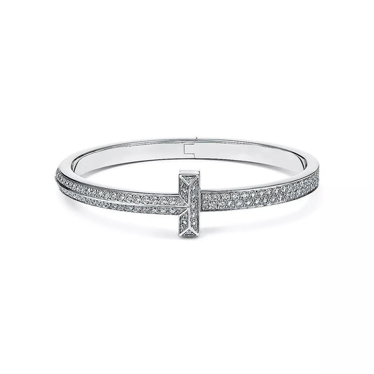[Resenara Jewelry]WIDE DIAMONDS HINGED BANGLE SILVER