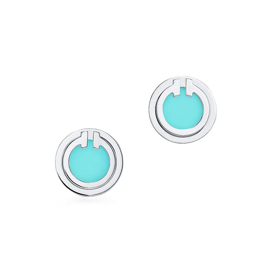 [Resenara Jewelry]TURQUOISE CIRCLE WHITE GOLD EARRINGS