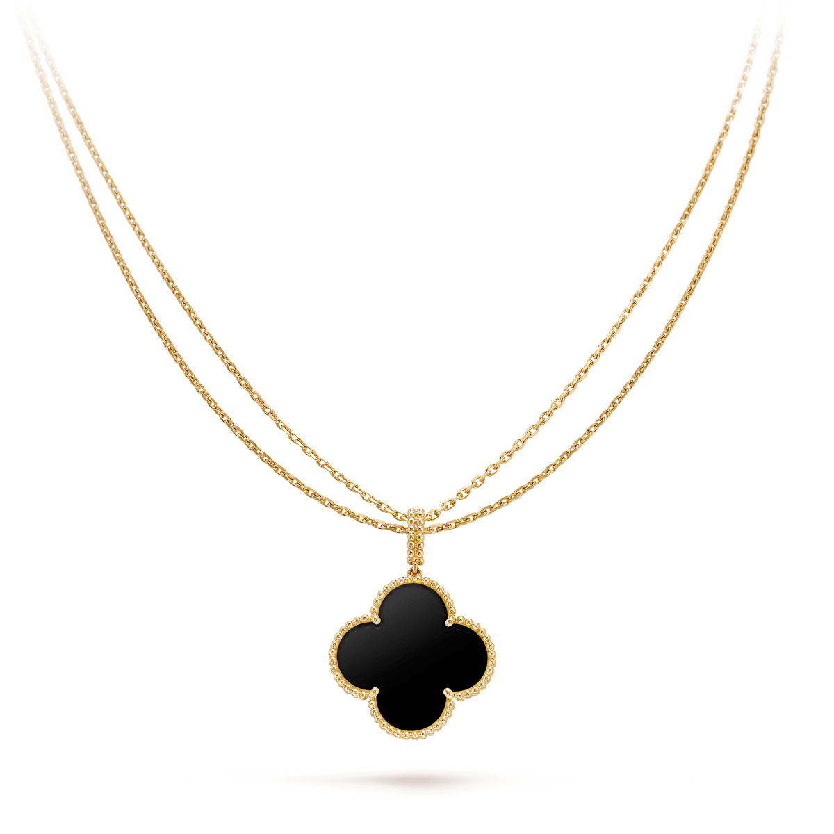 [Renovia Jewelry]CLOVER 25MM GOLD ONYX BIG CLOVER NECKLACE